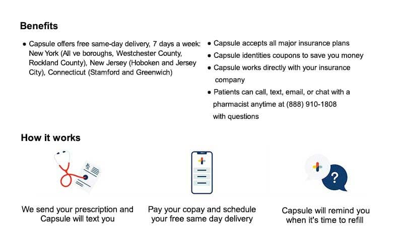 Capsule pharmacy delivery information