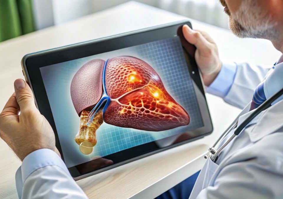 FibroScan ultrasound probe assessing liver stiffness for optimal hepatic wellness
