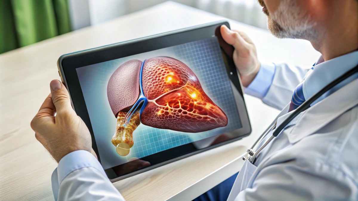 FibroScan ultrasound probe assessing liver stiffness for optimal hepatic wellness