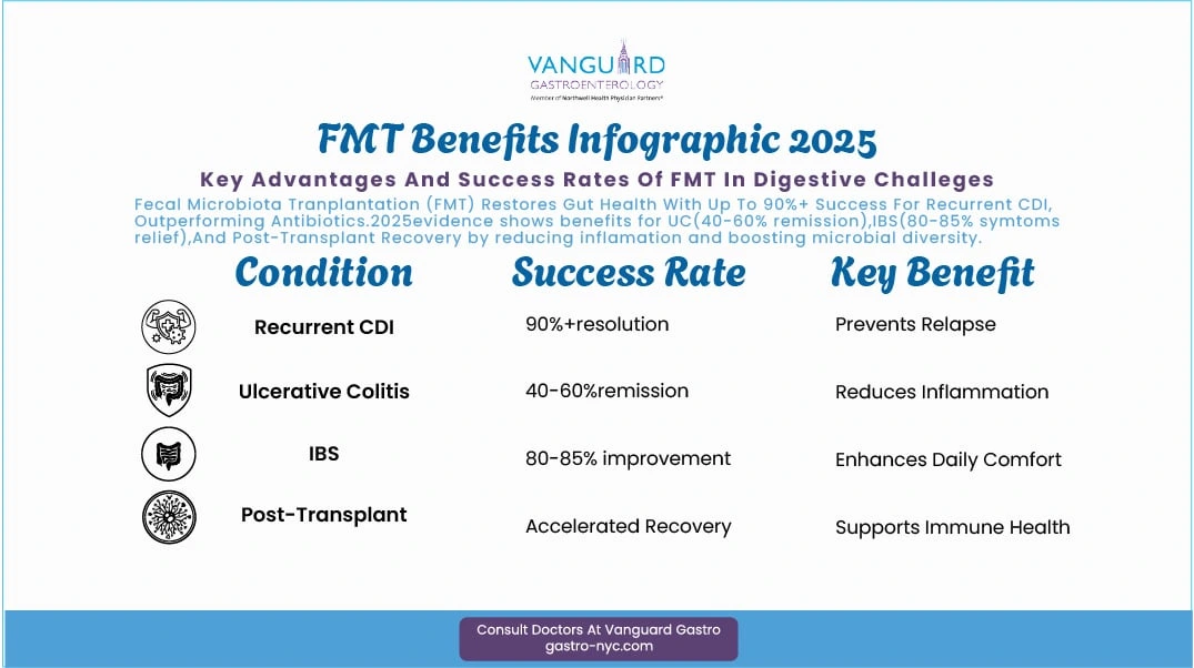 Infographic on FMT benefits for various gut disorders
