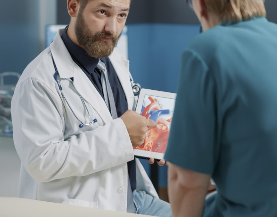 Diagram showing stages of colon cancer and early detection through screening colonoscopy